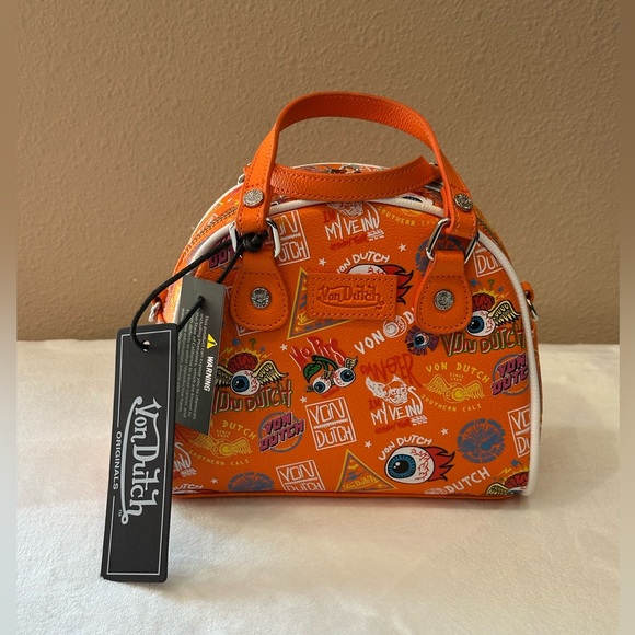 Von Dutch Handbags - NWT - Von Dutch Graphic Jax Bowling Bag – Vibrant Orange